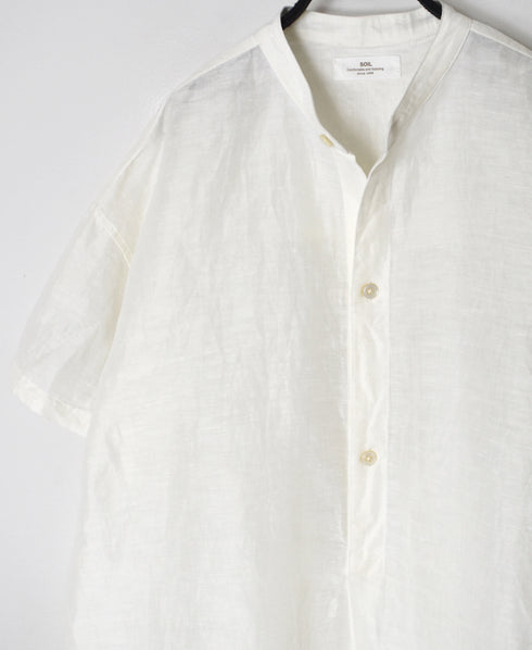 INSL26323 60s AUTO LOOM COTTON/LINEN PLAIN BANDED COLLAR S/SL TUNIC