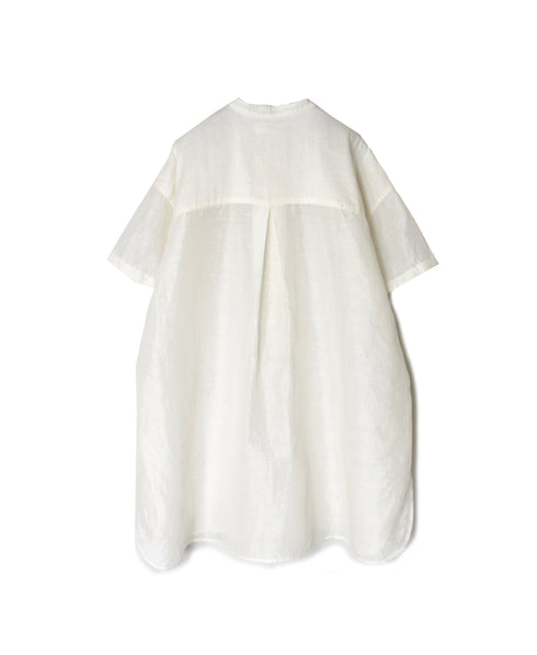 INSL26323 60s AUTO LOOM COTTON/LINEN PLAIN BANDED COLLAR S/SL TUNIC
