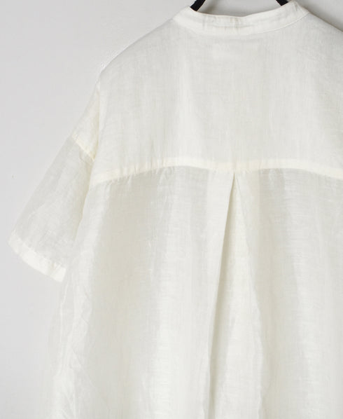 INSL26323 60s AUTO LOOM COTTON/LINEN PLAIN BANDED COLLAR S/SL TUNIC