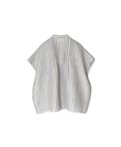 INSL26331 60s AUTO LOOM COTTON/LINEN STRIPE BANDED COLLAR FRENCH/SL PINTUCK SHIRTS