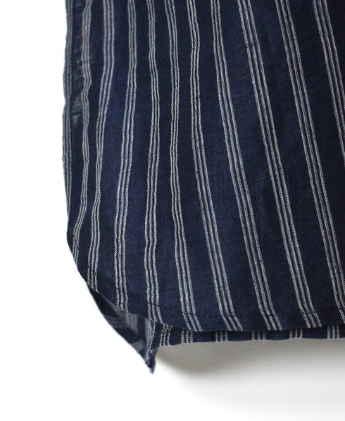 INSL26333 60s AUTO LOOM COTTON/LINEN STRIPE BANDED COLLAR S/SL TUNIC