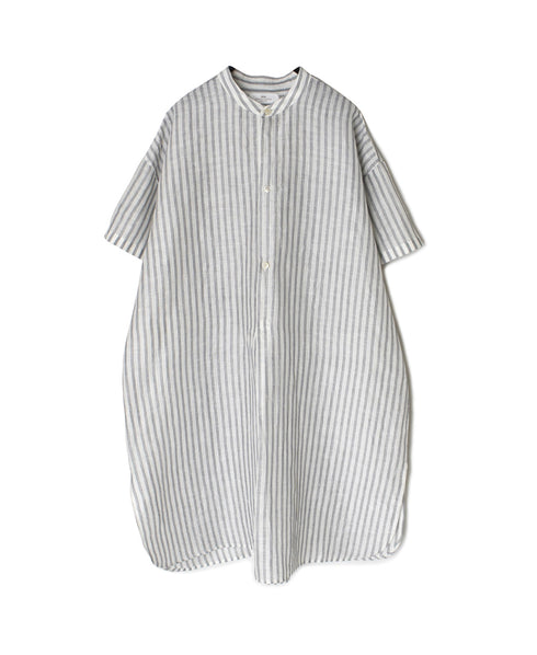 INSL26333 60s AUTO LOOM COTTON/LINEN STRIPE BANDED COLLAR S/SL TUNIC