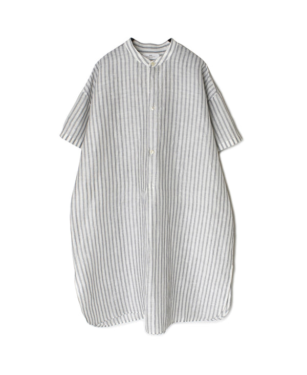 INSL26333 60s AUTO LOOM COTTON/LINEN STRIPE BANDED COLLAR S/SL TUNIC