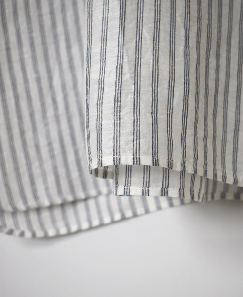 INSL26333 60s AUTO LOOM COTTON/LINEN STRIPE BANDED COLLAR S/SL TUNIC