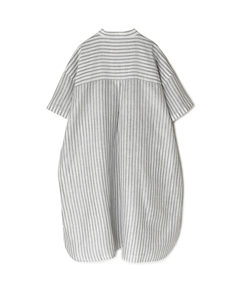 INSL26333 60s AUTO LOOM COTTON/LINEN STRIPE BANDED COLLAR S/SL TUNIC