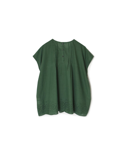 INSL26342 80s VOILE PLAIN WITH CUT WORK LACE CREW NECK FRENCH/SL SHIRTS WITH PINTUCK