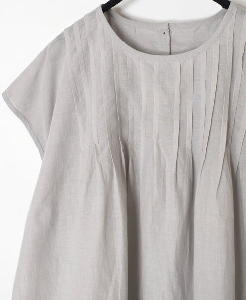 INSL26342 80s VOILE PLAIN WITH CUT WORK LACE CREW NECK FRENCH/SL SHIRTS WITH PINTUCK