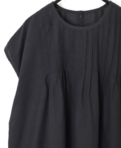 INSL26342 80s VOILE PLAIN WITH CUT WORK LACE CREW NECK FRENCH/SL SHIRTS WITH PINTUCK