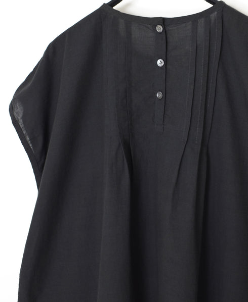 INSL26342 80s VOILE PLAIN WITH CUT WORK LACE CREW NECK FRENCH/SL SHIRTS WITH PINTUCK
