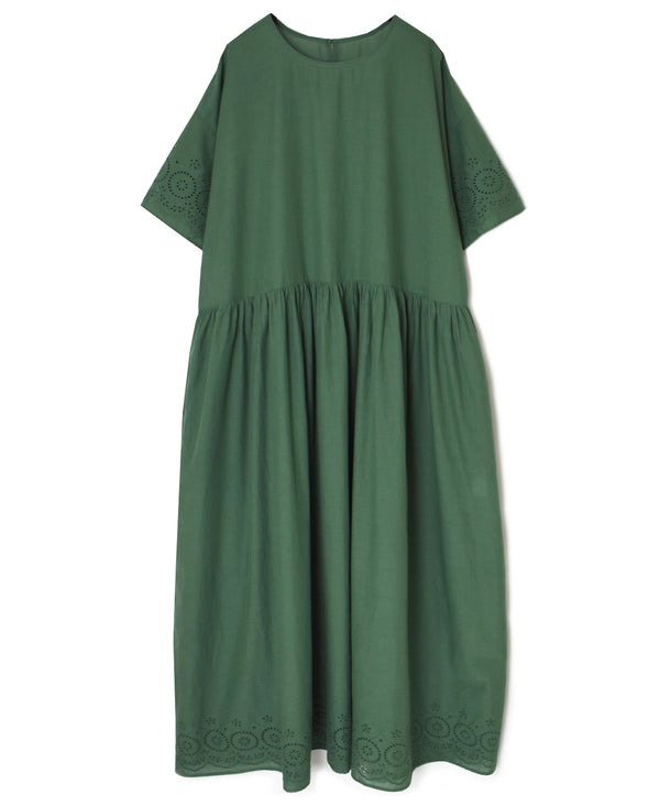 INSL26343 80s VOILE PLAIN WITH CUT WORK LACE CREW NECK PULLOVER DRESS