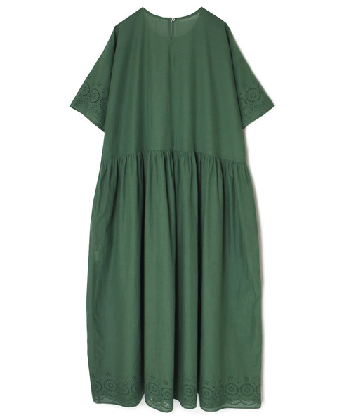 INSL26343 80s VOILE PLAIN WITH CUT WORK LACE CREW NECK PULLOVER DRESS