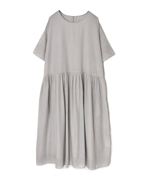 INSL26343 80s VOILE PLAIN WITH CUT WORK LACE CREW NECK PULLOVER DRESS