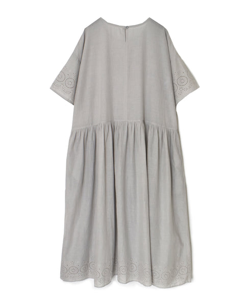 INSL26343 80s VOILE PLAIN WITH CUT WORK LACE CREW NECK PULLOVER DRESS