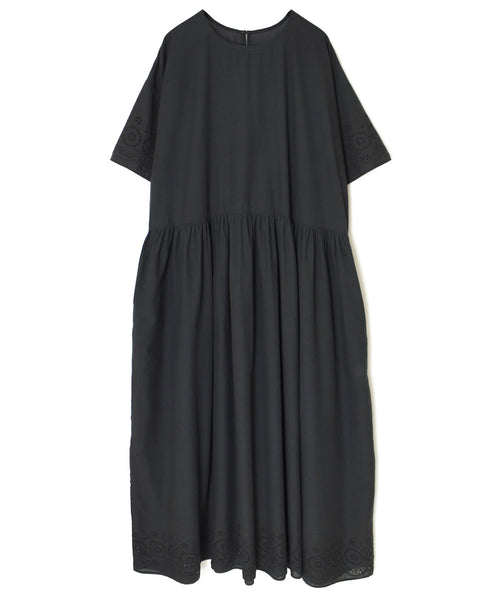 INSL26343 80s VOILE PLAIN WITH CUT WORK LACE CREW NECK PULLOVER DRESS