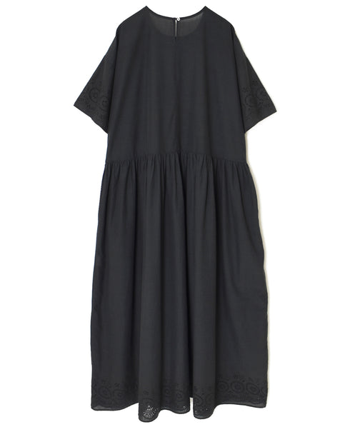 INSL26343 80s VOILE PLAIN WITH CUT WORK LACE CREW NECK PULLOVER DRESS