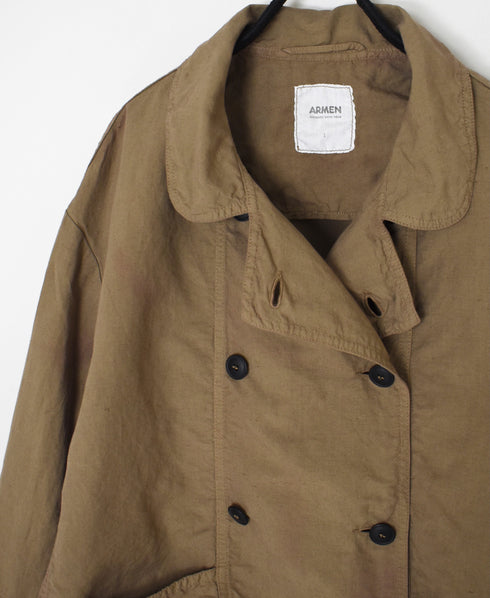ISNAM2601D LINEN/COTTON PLAIN OVERDYE ROUND COLLAR DOUBLE JACKET