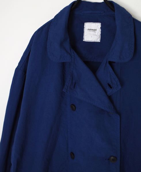 ISNAM2602D LINEN/COTTON PLAIN OVERDYE ROUND COLLAR DOUBLE LONG JACKET