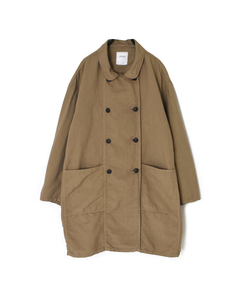 ISNAM2602D LINEN/COTTON PLAIN OVERDYE ROUND COLLAR DOUBLE LONG JACKET