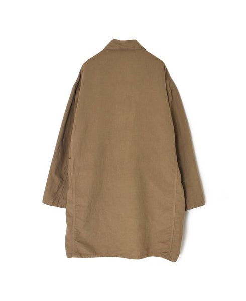 ISNAM2602D LINEN/COTTON PLAIN OVERDYE ROUND COLLAR DOUBLE LONG JACKET