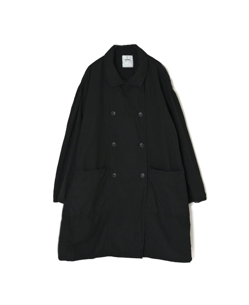 ISNAM2602D LINEN/COTTON PLAIN OVERDYE ROUND COLLAR DOUBLE LONG JACKET