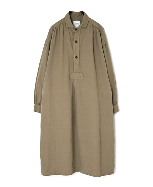 ISNAM2603D LINEN/COTTON PLAIN OVERDYE WORK GATHERED DRESS SHIRT