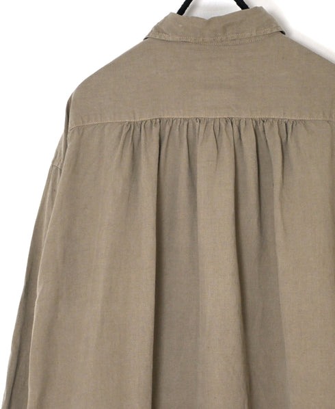 ISNAM2603D LINEN/COTTON PLAIN OVERDYE WORK GATHERED DRESS SHIRT