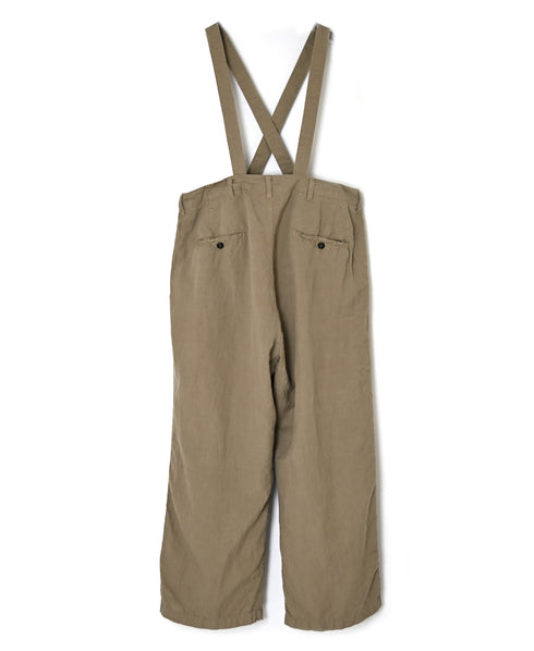 ISNAM2604D LINEN/COTTON PLAIN OVERDYE ADJUSTER TACK PANTS WITH SUSPENDERS