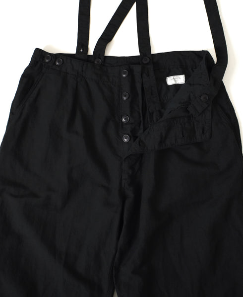 ISNAM2604D LINEN/COTTON PLAIN OVERDYE ADJUSTER TACK PANTS WITH SUSPENDERS