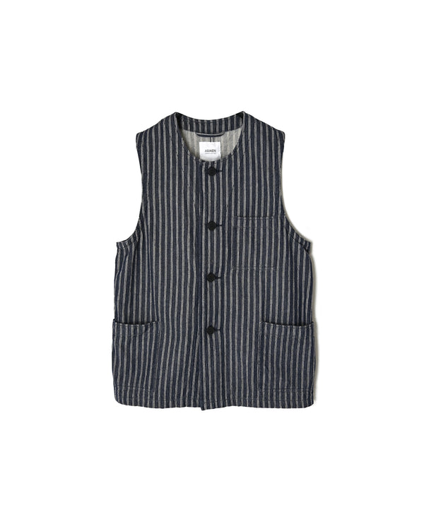 ISNAM2662W YARN DYED INDIGO 2STRIPE WASH VEST