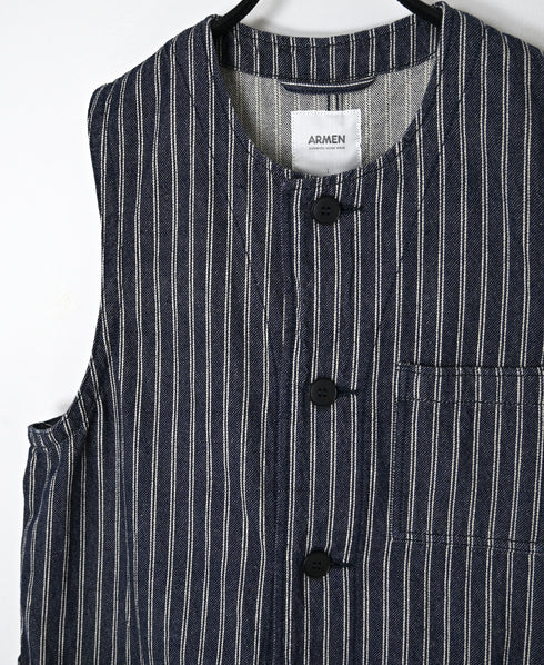 ISNAM2662W YARN DYED INDIGO 2STRIPE WASH VEST