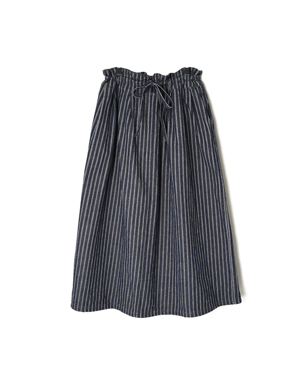 ISNAM2663W YARN DYED INDIGO 2STRIPE WASH PLEATED SKIRT