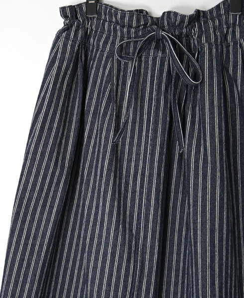 ISNAM2663W YARN DYED INDIGO 2STRIPE WASH PLEATED SKIRT