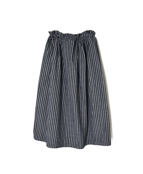 ISNAM2663W YARN DYED INDIGO 2STRIPE WASH PLEATED SKIRT