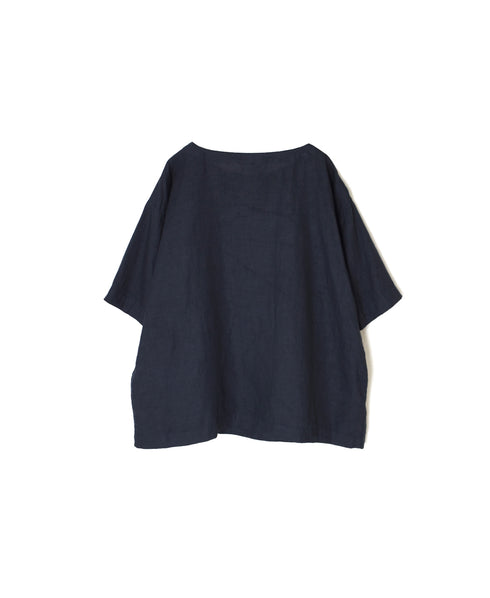 NAM1631LP LINEN PLAIN OVERDYE BOAT NECK S/SL SHIRT