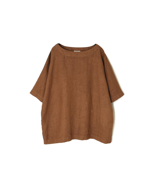NAM1631LP LINEN PLAIN OVERDYE BOAT NECK S/SL SHIRT