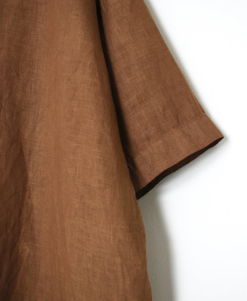 NAM1631LP LINEN PLAIN OVERDYE BOAT NECK S/SL SHIRT