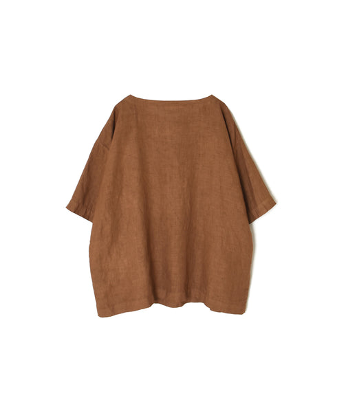 NAM1631LP LINEN PLAIN OVERDYE BOAT NECK S/SL SHIRT