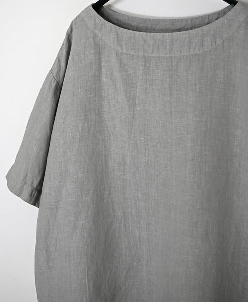 NAM1631LP LINEN PLAIN OVERDYE BOAT NECK S/SL SHIRT
