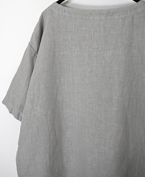 NAM1631LP LINEN PLAIN OVERDYE BOAT NECK S/SL SHIRT