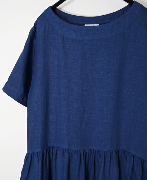 NAM1632LP LINEN PLAIN OVERDYE BOAT NECK S/SL ONE-PIECE
