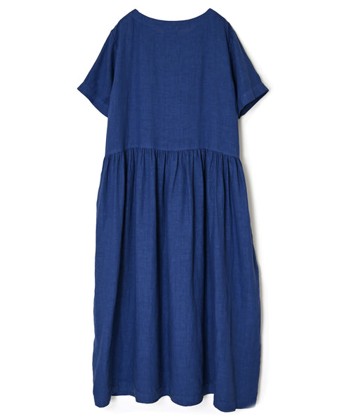 NAM1632LP LINEN PLAIN OVERDYE BOAT NECK S/SL ONE-PIECE
