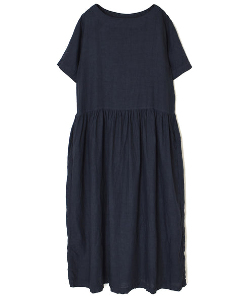 NAM1632LP LINEN PLAIN OVERDYE BOAT NECK S/SL ONE-PIECE