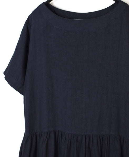 NAM1632LP LINEN PLAIN OVERDYE BOAT NECK S/SL ONE-PIECE