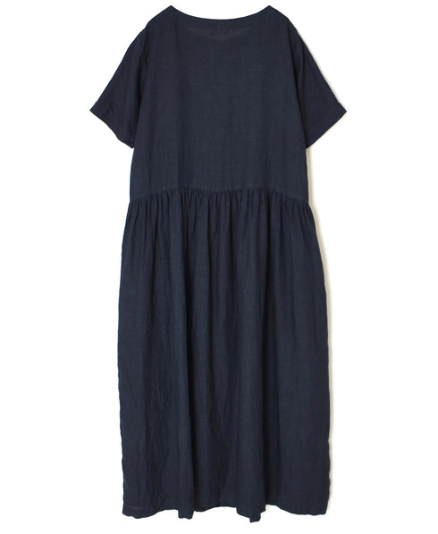 NAM1632LP LINEN PLAIN OVERDYE BOAT NECK S/SL ONE-PIECE
