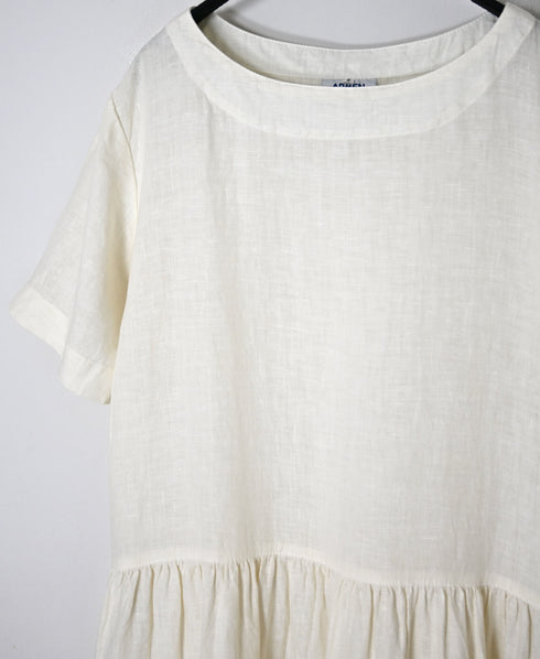 NAM1632LP LINEN PLAIN OVERDYE BOAT NECK S/SL ONE-PIECE