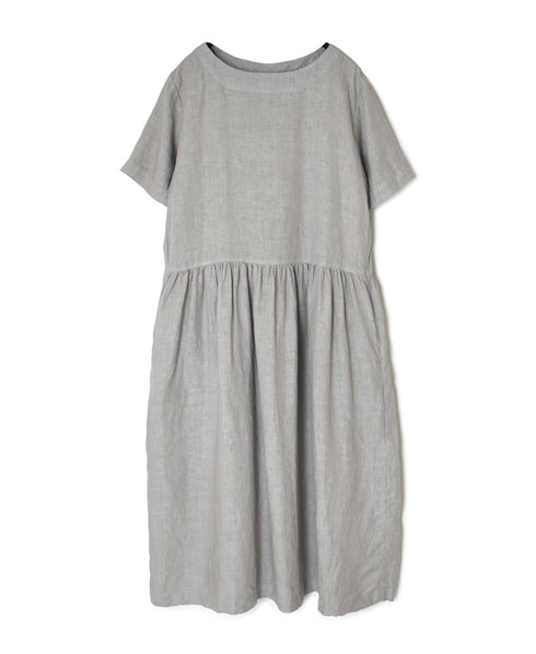 NAM1632LP LINEN PLAIN OVERDYE BOAT NECK S/SL ONE-PIECE