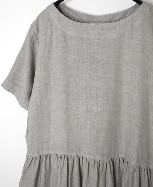NAM1632LP LINEN PLAIN OVERDYE BOAT NECK S/SL ONE-PIECE
