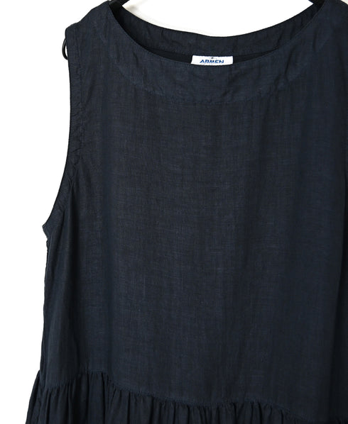 NAM1633LP LINEN PLAIN (OVERDYE) BOAT NECK NO/SL ONE-PIECE