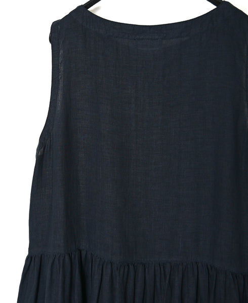 NAM1633LP LINEN PLAIN (OVERDYE) BOAT NECK NO/SL ONE-PIECE