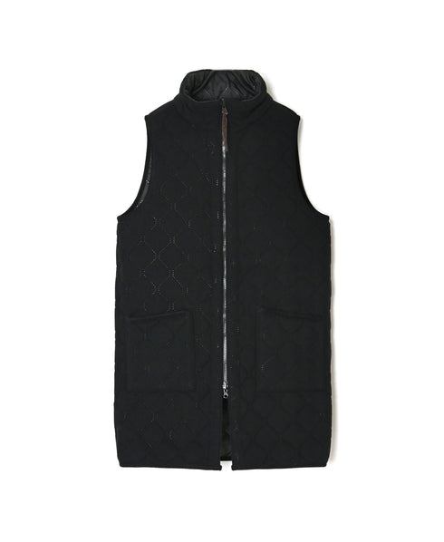NAM2551 PLAIN POLYESTER×FLEECE HIGH NECK FULL DOUBLE ZIP-UP REVERSIBLE LONG VEST